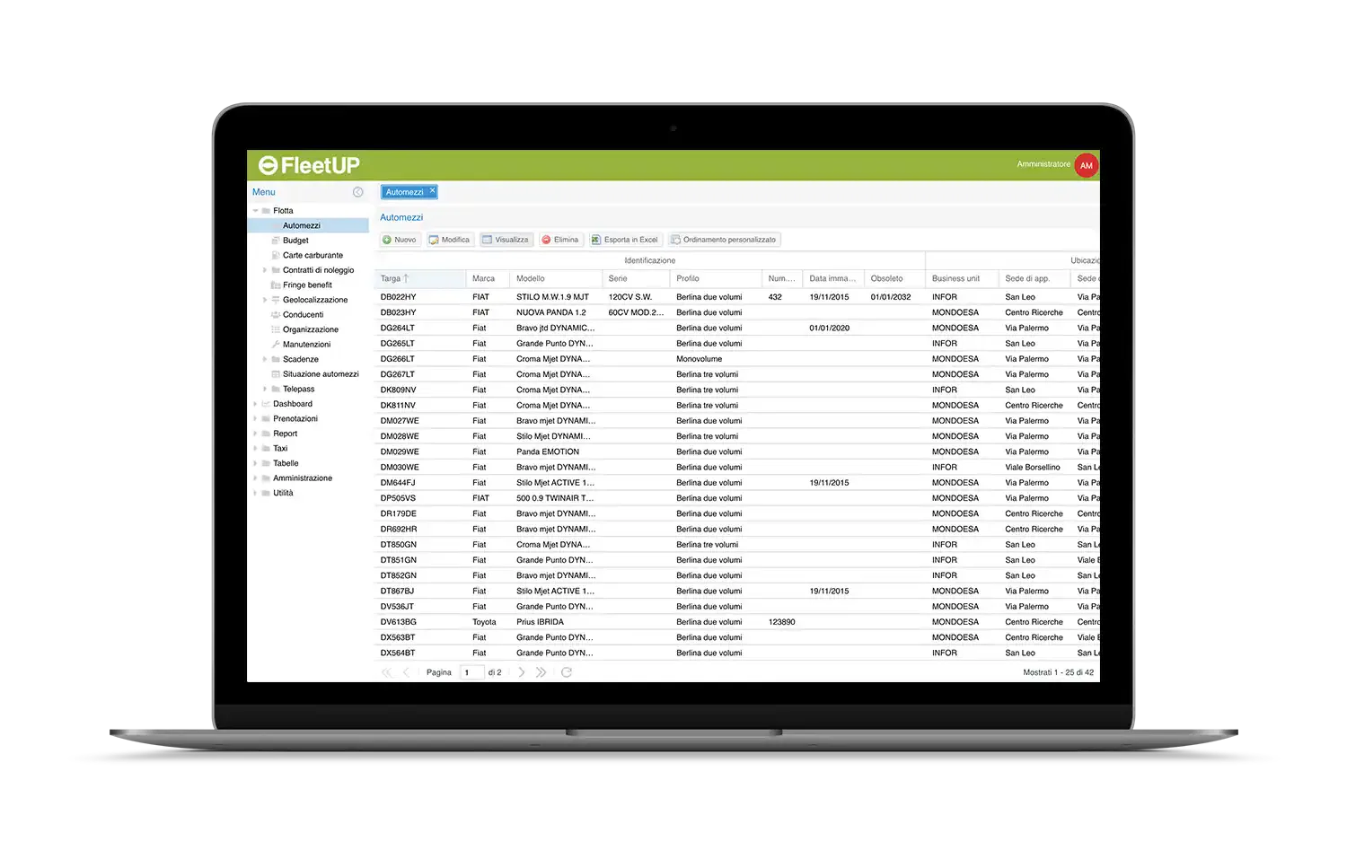 Portale fleet manager - anagrafica veicoli